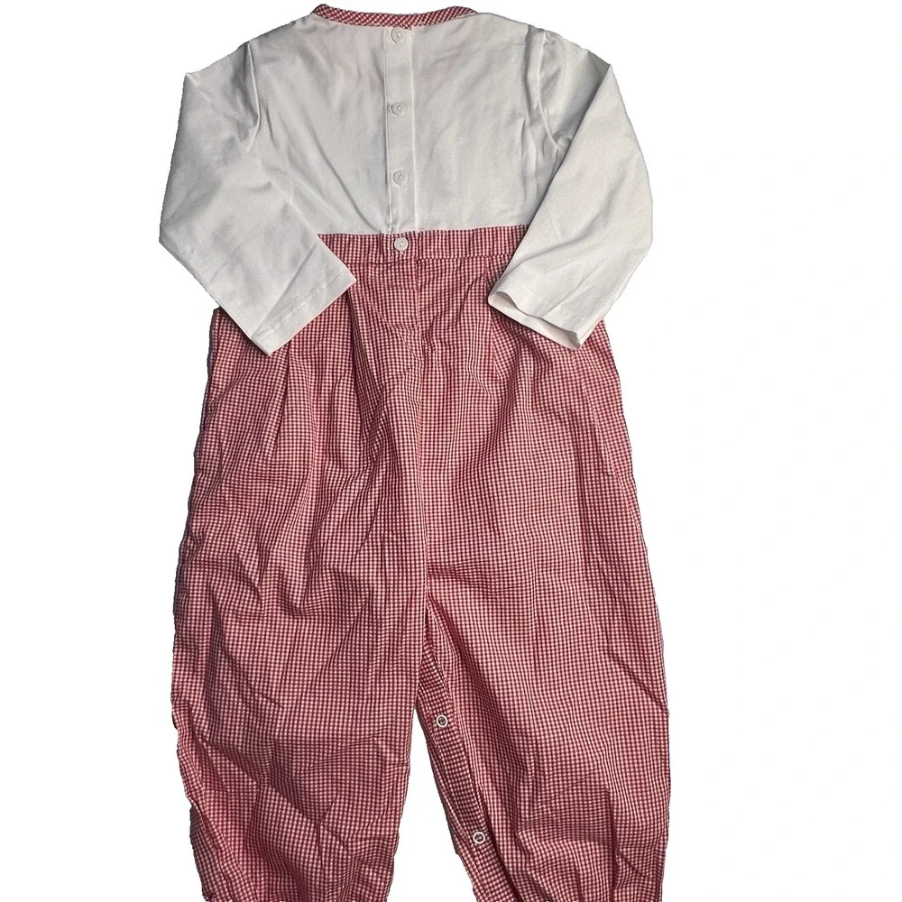 Sugar Dumplin‎ Girl 2T Christmas Cottage Gingham Romper Holiday Photos Red White
